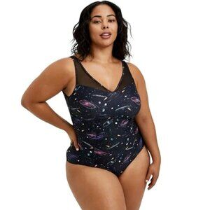 Torrid Galaxy Mesh One Piece Swimsuit Size 0 Large Black Celestial Beach Cruise